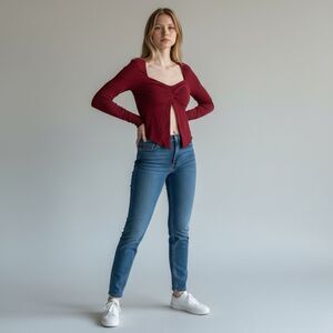 Just Polly Twist Front Crop Top Sz M Rusty Red Open Front